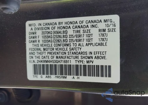 2016 Honda Cr-V Ex z USA, uszkodzony, nr VIN 2HKRM4H53GH716911